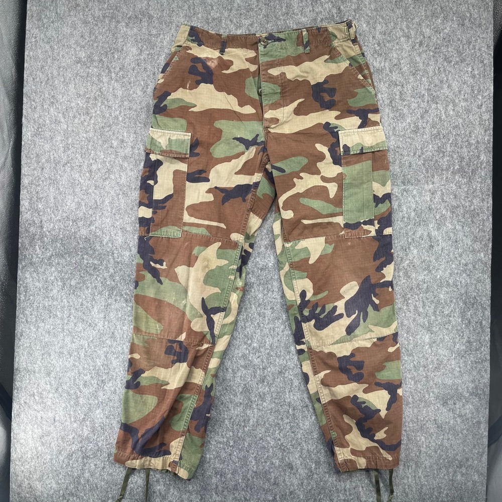 Vintage Woodland Camo Cargo Pants Mens 32x27 Ripstop Military Style Tactical
